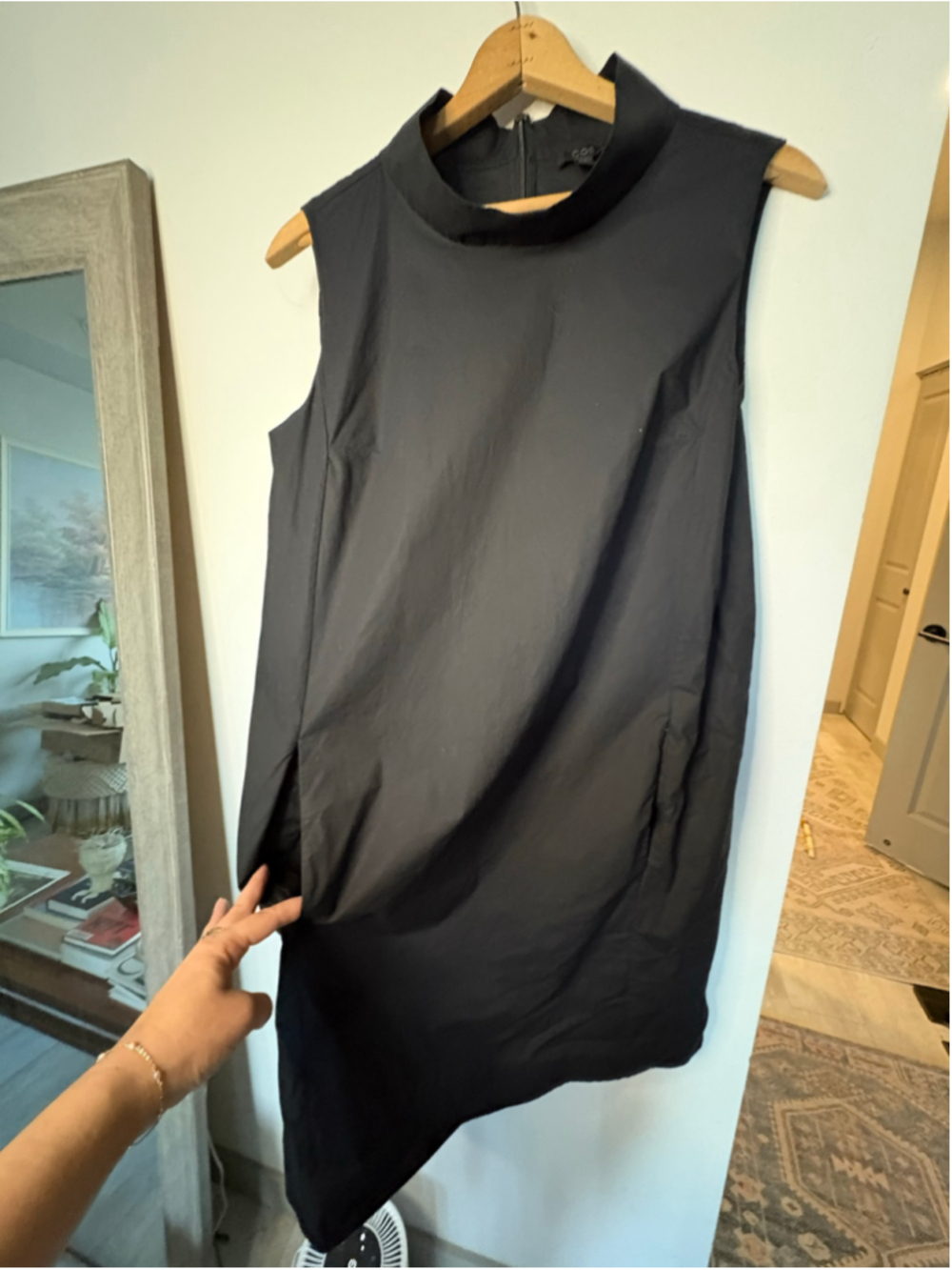 COS Black Shift Dress Cowl Sleeveless Mock Neck Minimalist Midi Size 12 - Picture 5 of 6